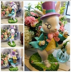 XL 20" FAO SCHWARZ MAD HATTER Victorian Easter BUNNY RABBIT Statue Figurine New
